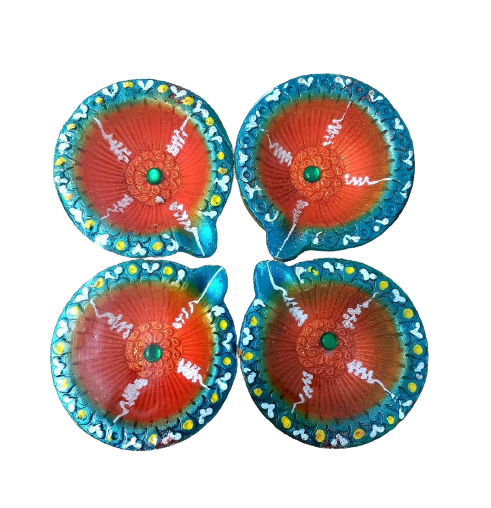 Decorative Diwali clay Diya set (set of 4)