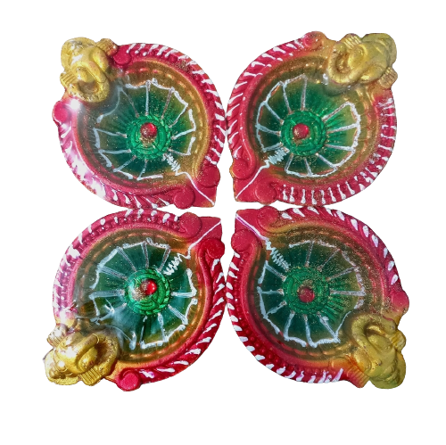 Decorative Diwali clay Diya set (set of 4)