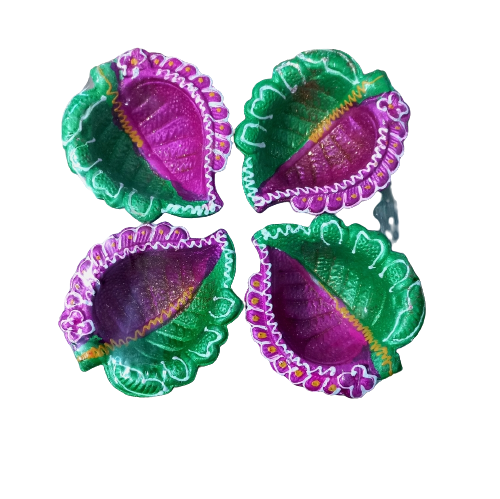 Decorative Diwali clay Diya set (set of 4)