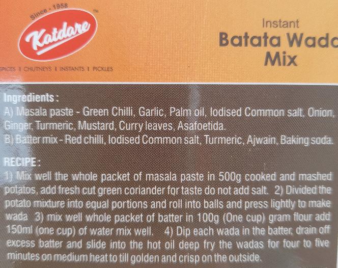 Katdare Batatawada/Aloowada/ Wadapaw Mix  65g - Cestaa Retail