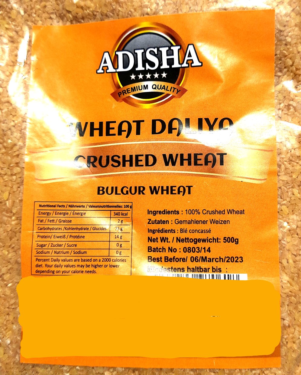Adisha Cracked Wheat suji / Rawa/ Daliya / Lapsi 500g