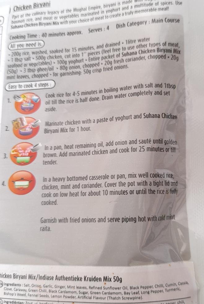 Suhana Chicken Biryani Mix 50g - Cestaa Retail