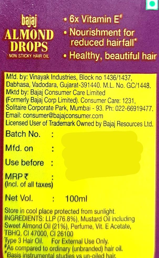 Bajaj Almond Drops Hair Oil 100ml - Cestaa Retail