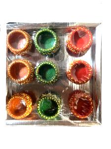 Decorative Diwali clay Kulhad or Bolka set (set of 9)